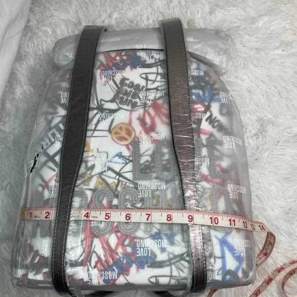 LOVE MOSCHINO White Graffiti Leather Backpack - Picture 14 of 15